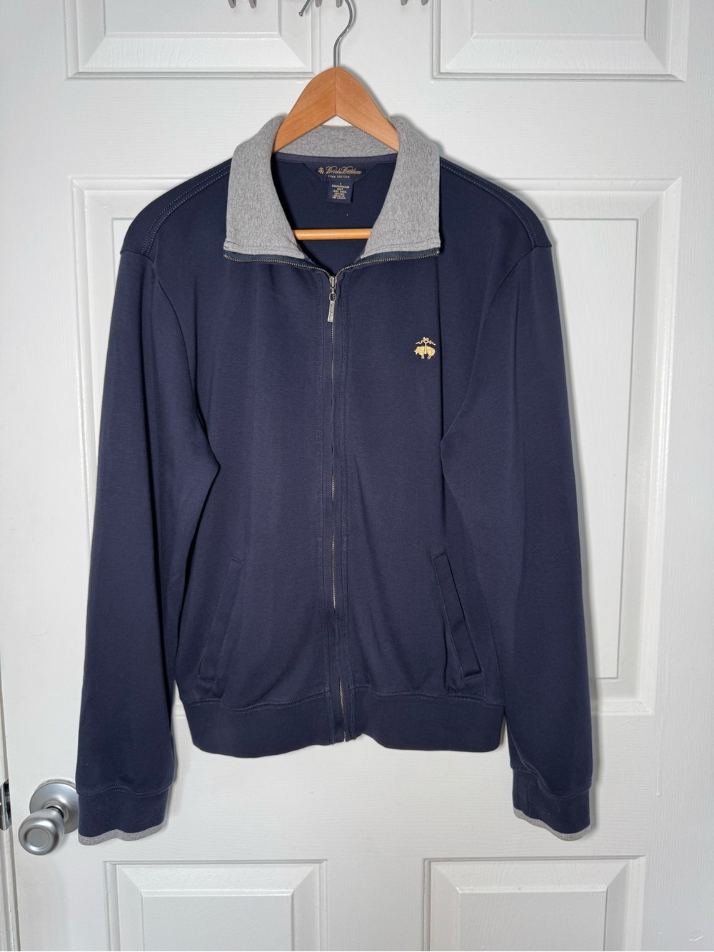 Brooks Brothers Men’s L Pima Cotton Full Zip Jacket Navy Gray Performance Knit